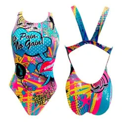 Turbo Crazy Comic Damen Badeanzug Wide Strap Blau