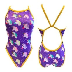 Turbo Unicorn Revolution Badeanzug Zieht Dünne Lila Frau