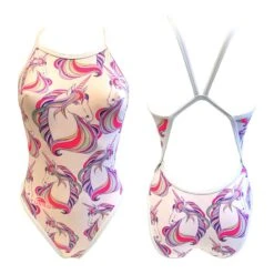 Badeanzug Turbo Unicorn Star Revolution Thin Strap Weiß Damen