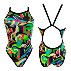 Sport-Badeanzug Turbo Geo Abstract Thin Strap Schwarz/grün Damen