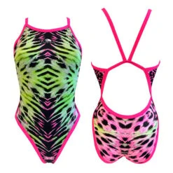 Badeanzug Turbo Green Animal Thin Strap Grün/pink Damen