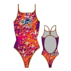 Badeanzug Turbo Multi Triathlon Dünne Streifen Orange Rosa Frau