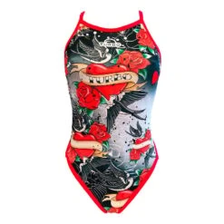 Schwimmender Badeanzug Turbo Swallow Schwarze Rote Frau