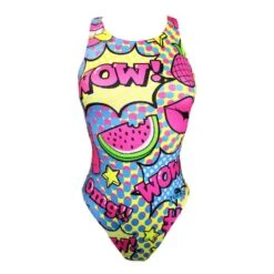 Badeanzug Turbo Cool Comic Breite Träger Rosa/gelb/blau Damen