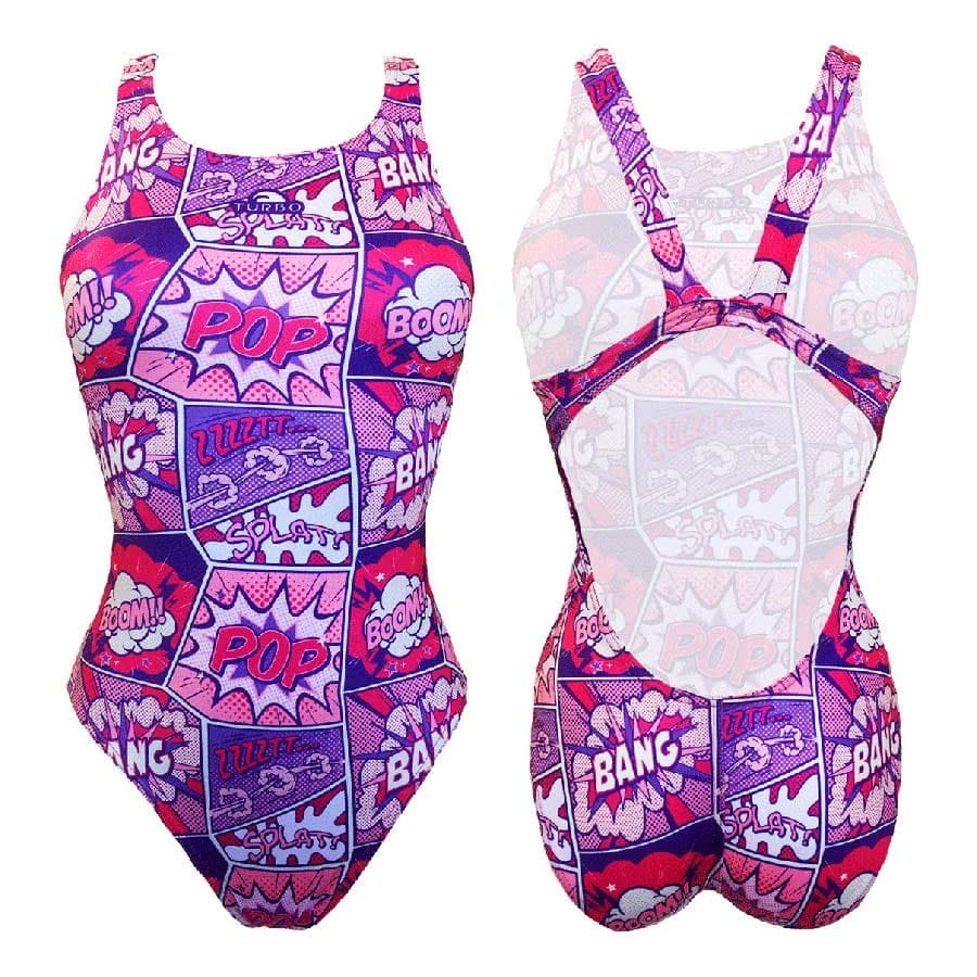 Badeanzug Turbo Pink Comic Limited Edition Breite Träger Rosa Damen
