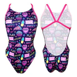 Turbo Teen Love Pizza Damen Badeanzug Lila/pink/blau