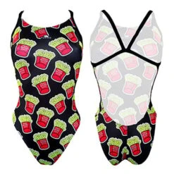 Turbo Teen Fries Damen Badeanzug Schwarz/rot/gelb