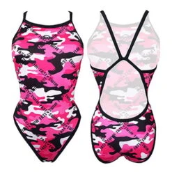 Turbo Revolution Camo Letters Damen Badeanzug Pink/weiß/schwarz